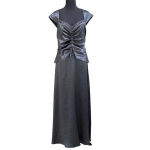 Patra Slate Gray Special Occasion Formal Dress Sz 16 Capped Sleeves Beaded Neck